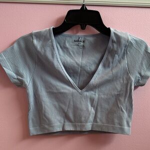 Garage Light Blue Ribbed V-Neck Crop Top